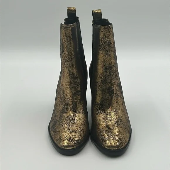 Lauren Ralph Lauren Mylah Gold Distressed Metallic Leather Ankle Boots |  6B NWB - Picture 5 of 12
